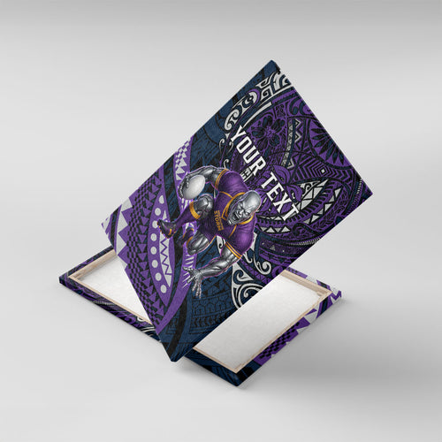 Personalised Melbourne Storm Canvas Wall Art Polynesian Tribal Art Style With Cyborg Storm Mascot