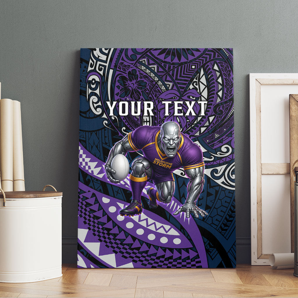 Personalised Melbourne Storm Canvas Wall Art Polynesian Tribal Art Style With Cyborg Storm Mascot