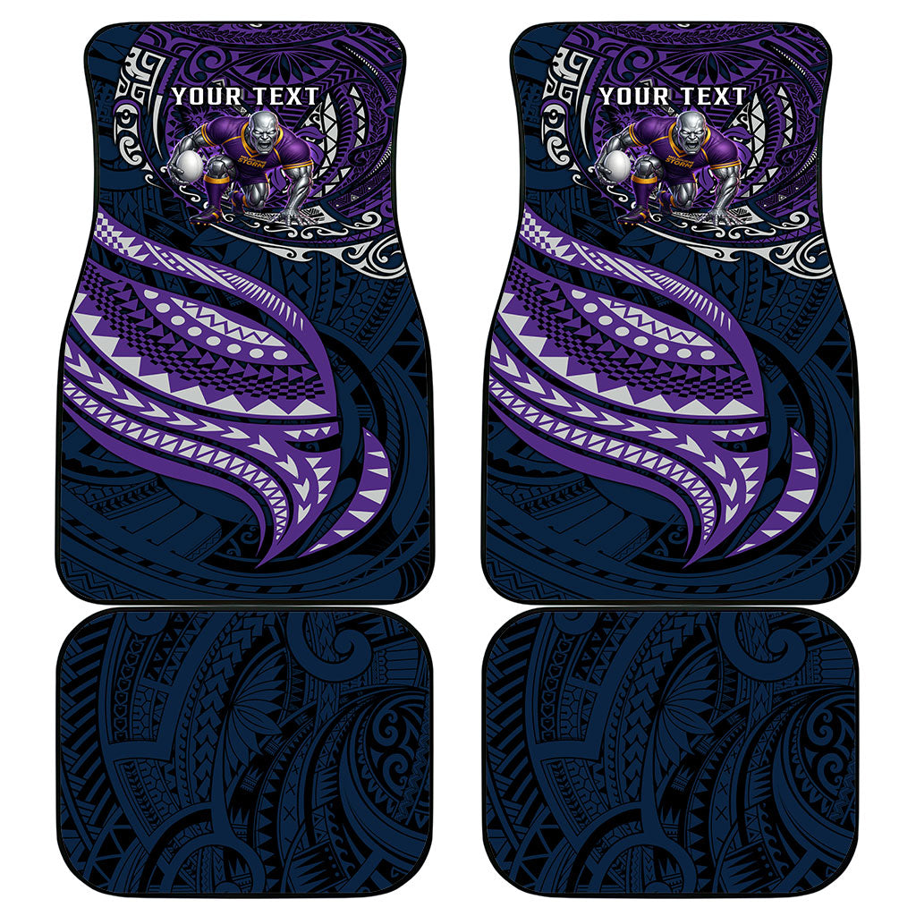Personalised Melbourne Storm Car Mats Polynesian Tribal Art Style With Cyborg Storm Mascot