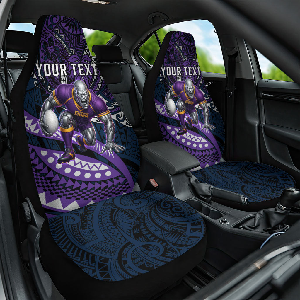 Personalised Melbourne Storm Car Seat Cover Polynesian Tribal Art Style With Cyborg Storm Mascot