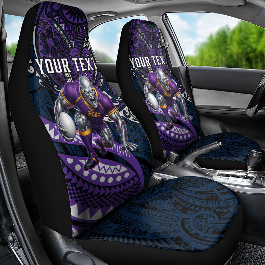 Personalised Melbourne Storm Car Seat Cover Polynesian Tribal Art Style With Cyborg Storm Mascot