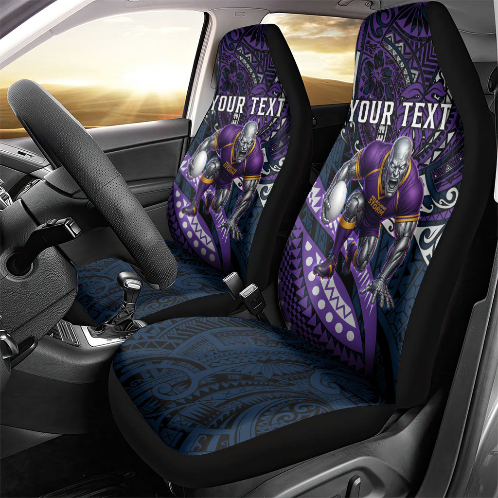 Personalised Melbourne Storm Car Seat Cover Polynesian Tribal Art Style With Cyborg Storm Mascot