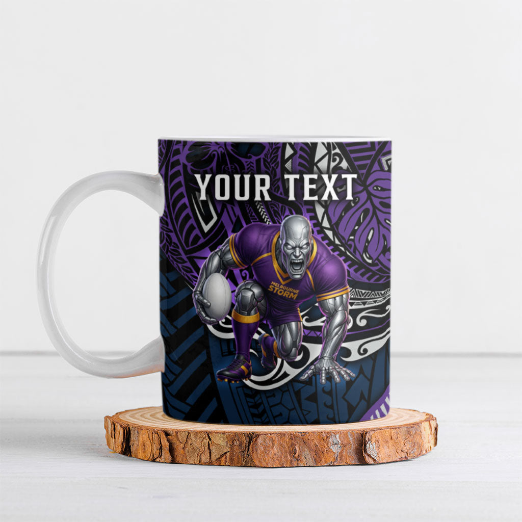 Personalised Melbourne Storm Ceramic Mug Polynesian Tribal Art Style With Cyborg Storm Mascot