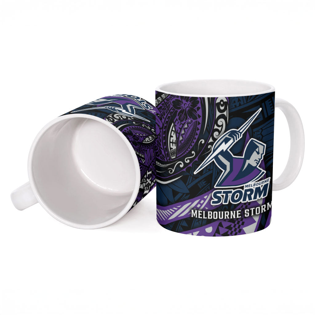 Personalised Melbourne Storm Ceramic Mug Polynesian Tribal Art Style With Cyborg Storm Mascot