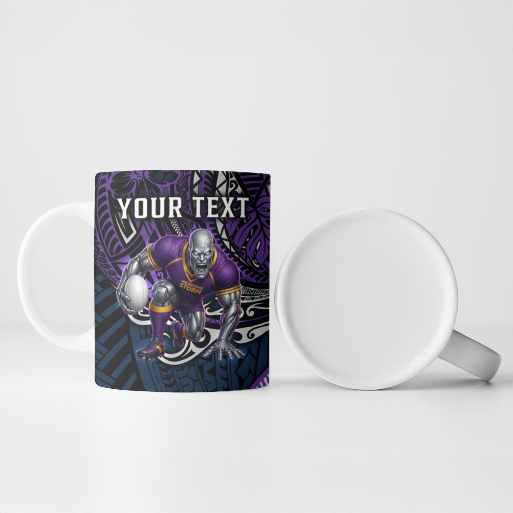 Personalised Melbourne Storm Ceramic Mug Polynesian Tribal Art Style With Cyborg Storm Mascot
