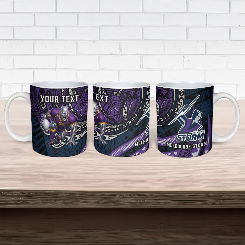 Personalised Melbourne Storm Ceramic Mug Polynesian Tribal Art Style With Cyborg Storm Mascot