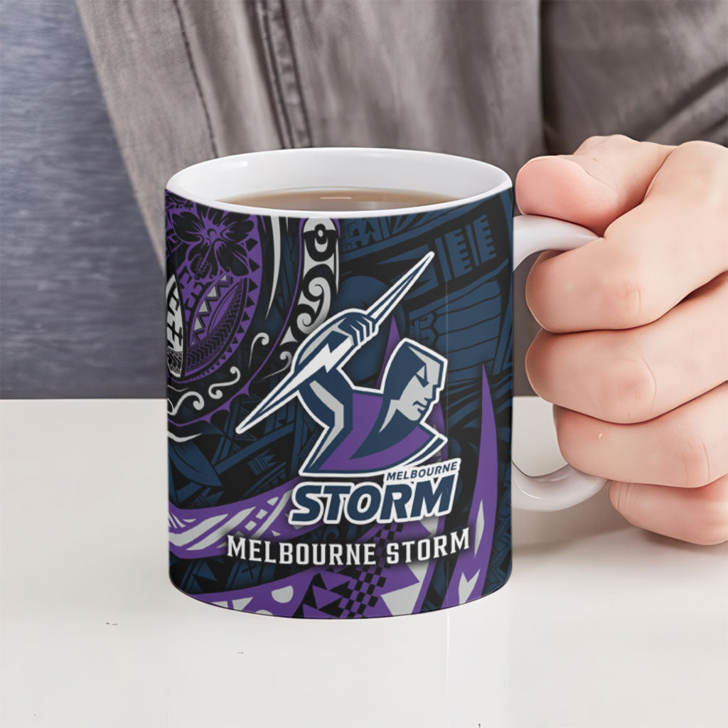 Personalised Melbourne Storm Ceramic Mug Polynesian Tribal Art Style With Cyborg Storm Mascot
