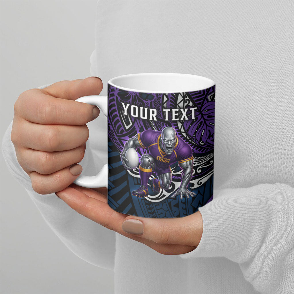 Personalised Melbourne Storm Ceramic Mug Polynesian Tribal Art Style With Cyborg Storm Mascot