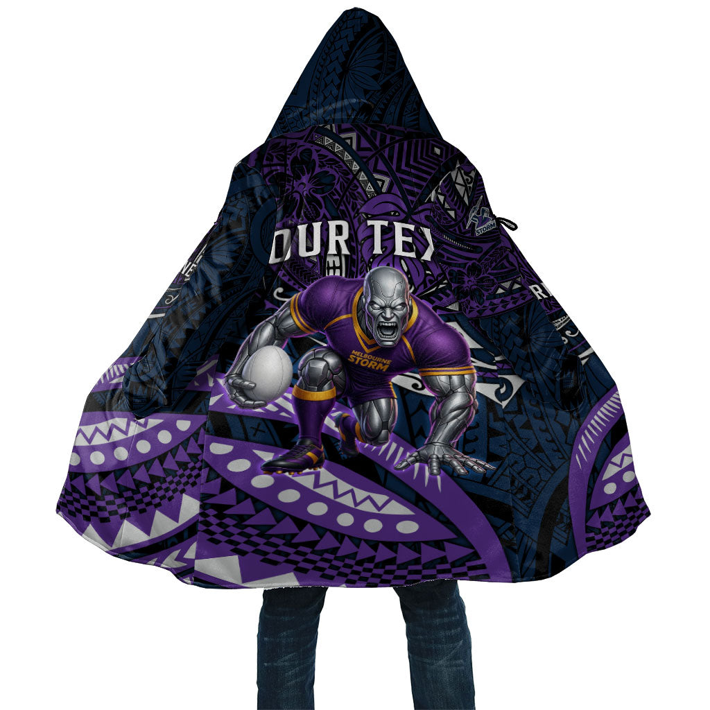 Personalised Melbourne Storm Cloak Polynesian Tribal Art Style With Cyborg Storm Mascot