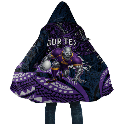 Personalised Melbourne Storm Cloak Polynesian Tribal Art Style With Cyborg Storm Mascot