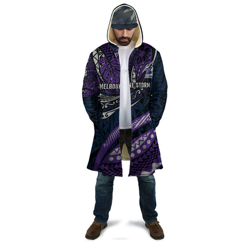 Personalised Melbourne Storm Cloak Polynesian Tribal Art Style With Cyborg Storm Mascot