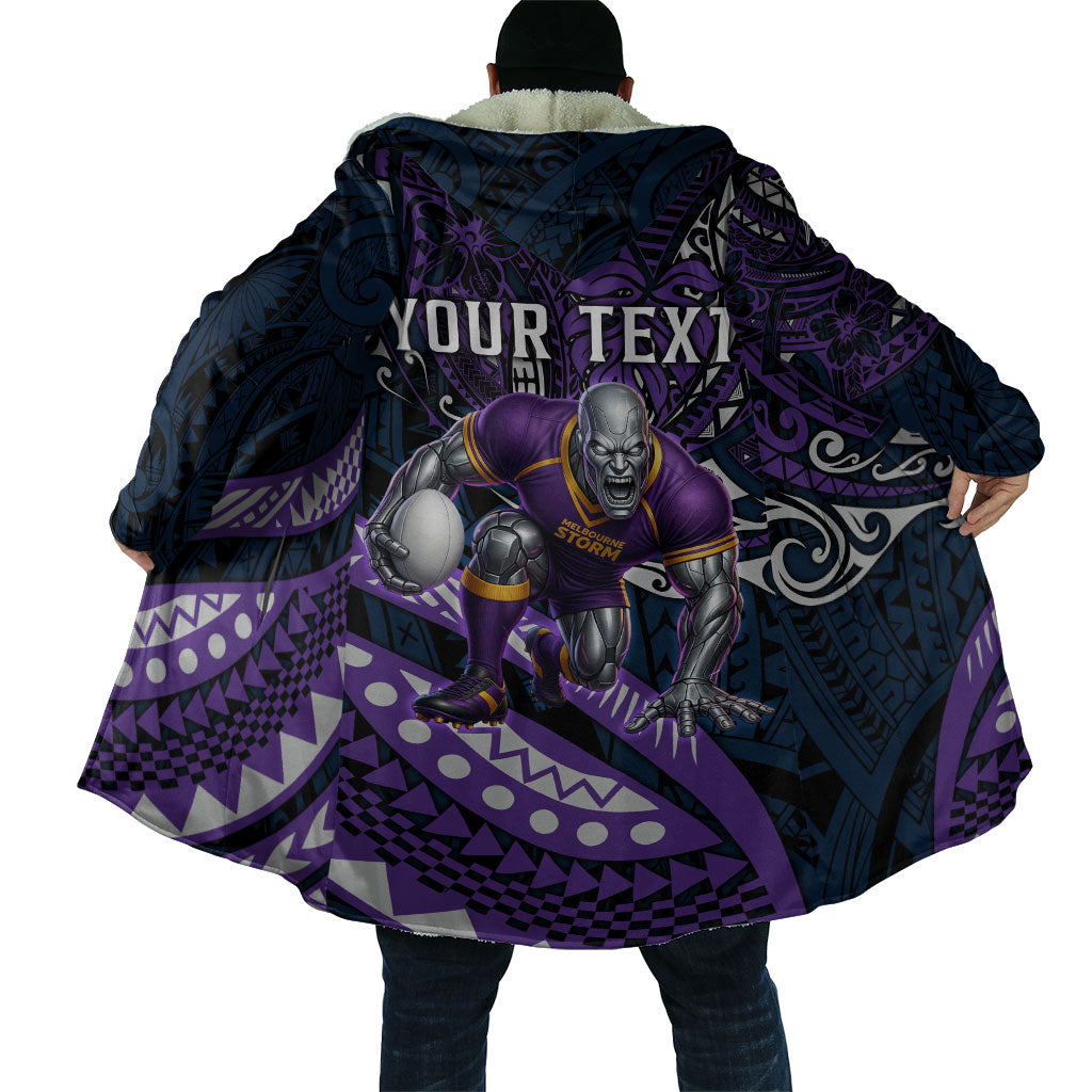 Personalised Melbourne Storm Cloak Polynesian Tribal Art Style With Cyborg Storm Mascot