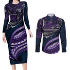 Personalised Melbourne Storm Couples Matching Long Sleeve Bodycon Dress and Long Sleeve Button Shirt Polynesian Tribal Art Style With Cyborg Storm Mascot