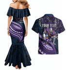 Personalised Melbourne Storm Couples Matching Mermaid Dress and Hawaiian Shirt Polynesian Tribal Art Style With Cyborg Storm Mascot