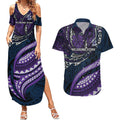 Personalised Melbourne Storm Couples Matching Summer Maxi Dress and Hawaiian Shirt Polynesian Tribal Art Style With Cyborg Storm Mascot