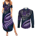 Personalised Melbourne Storm Couples Matching Summer Maxi Dress and Long Sleeve Button Shirt Polynesian Tribal Art Style With Cyborg Storm Mascot