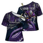 Personalised Melbourne Storm Cross Shoulder Shirt Polynesian Tribal Art Style With Cyborg Storm Mascot