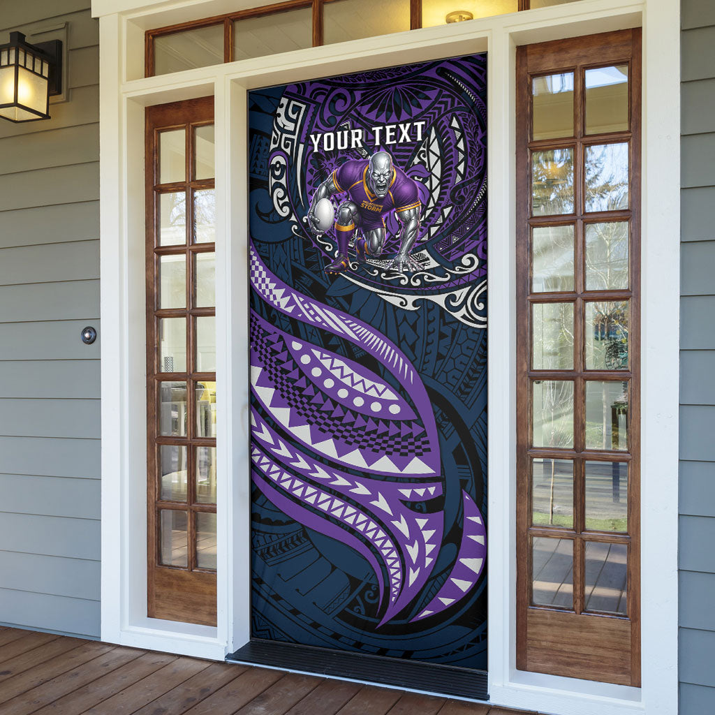 Personalised Melbourne Storm Door Cover Polynesian Tribal Art Style With Cyborg Storm Mascot