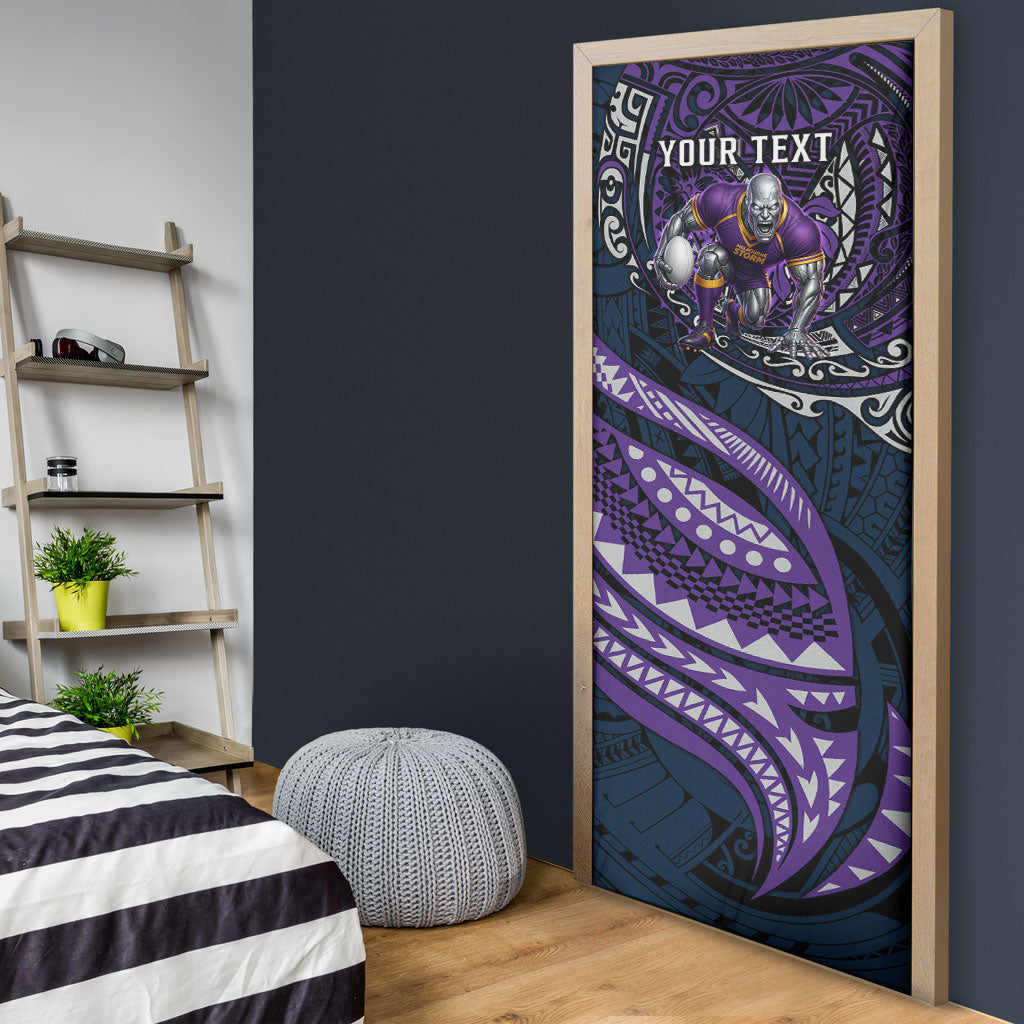 Personalised Melbourne Storm Door Cover Polynesian Tribal Art Style With Cyborg Storm Mascot