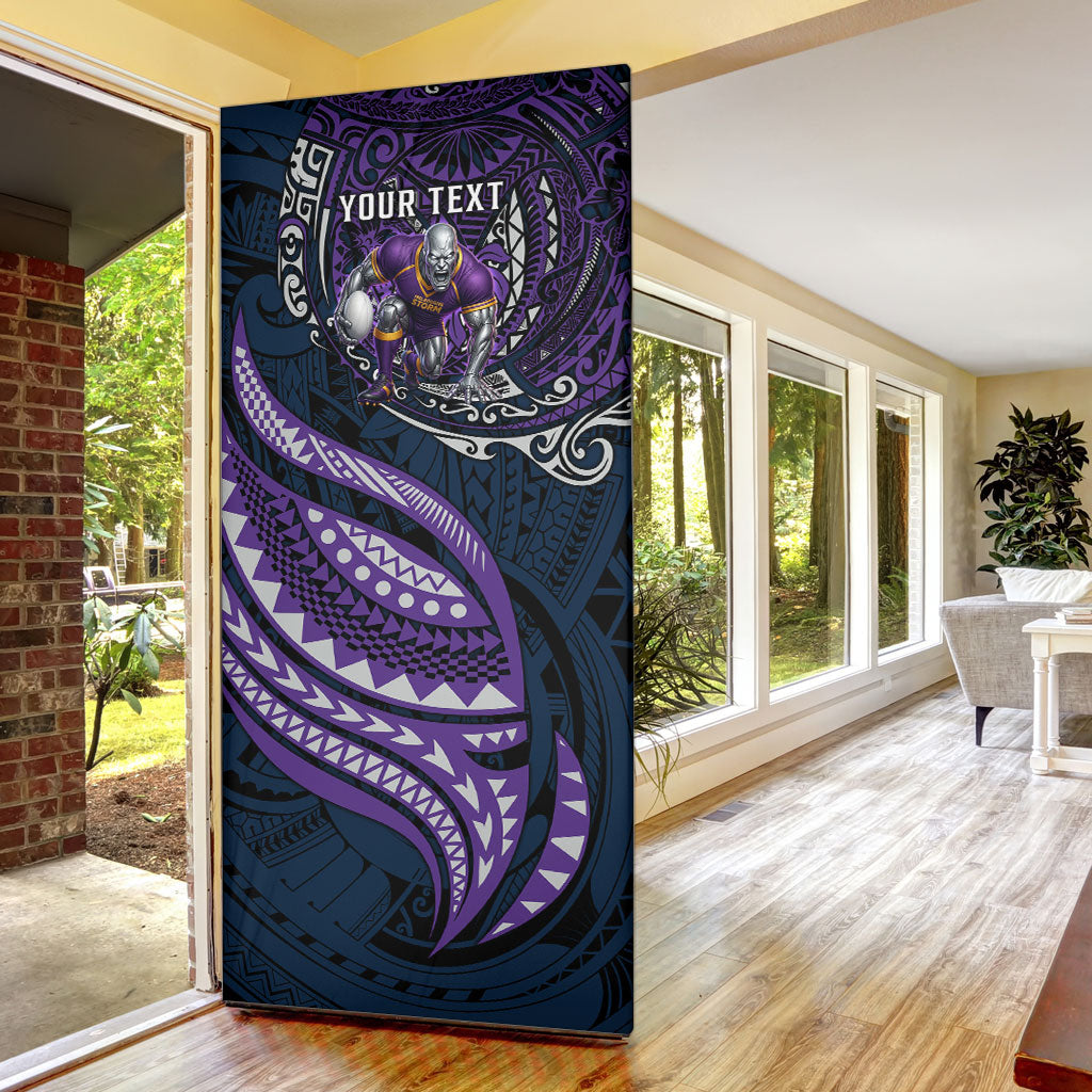 Personalised Melbourne Storm Door Cover Polynesian Tribal Art Style With Cyborg Storm Mascot