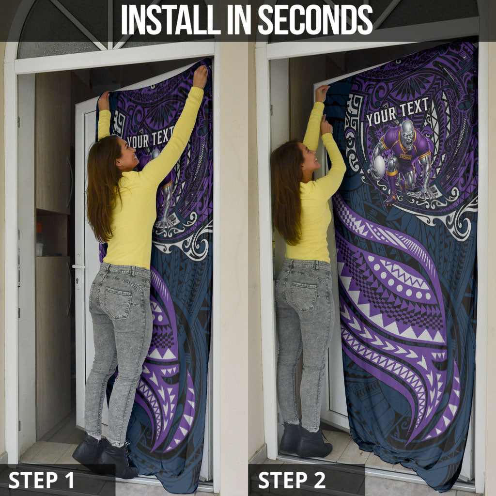 Personalised Melbourne Storm Door Cover Polynesian Tribal Art Style With Cyborg Storm Mascot