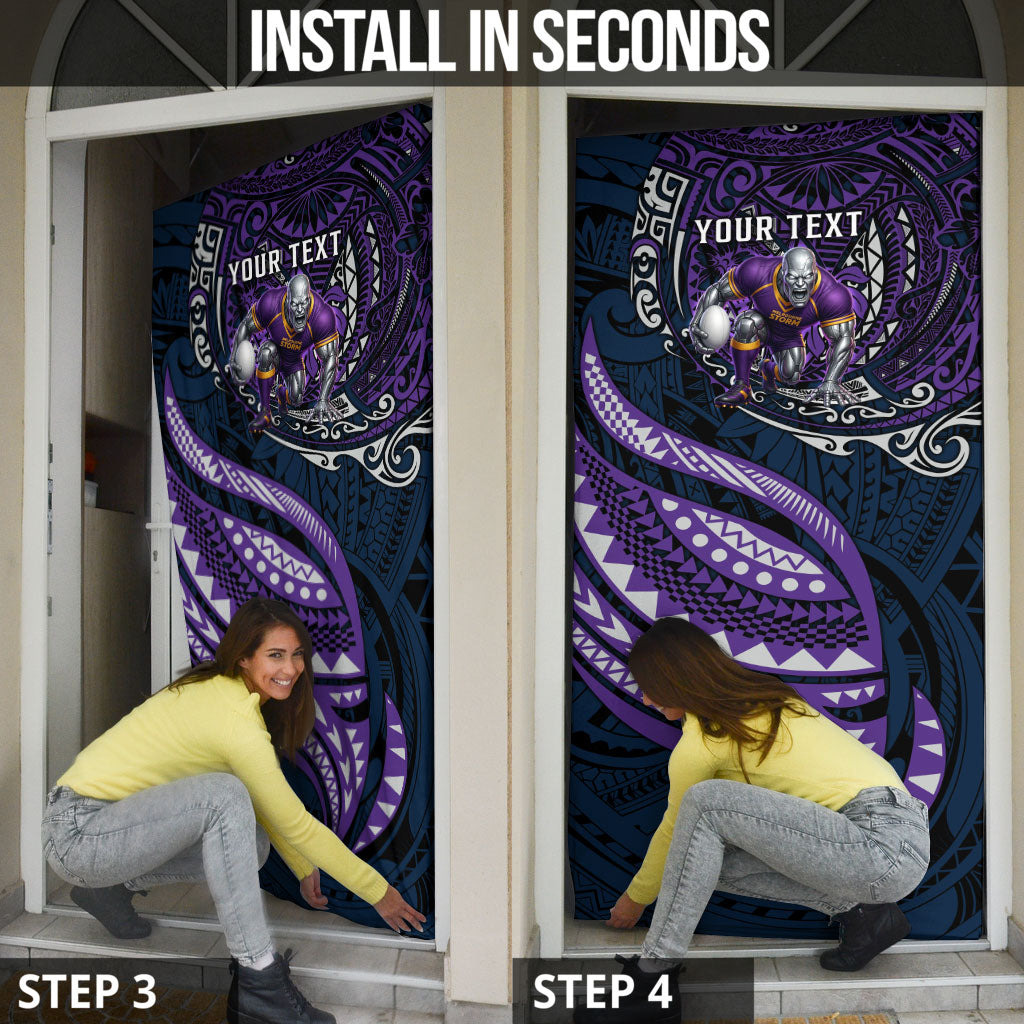 Personalised Melbourne Storm Door Cover Polynesian Tribal Art Style With Cyborg Storm Mascot