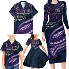 Personalised Melbourne Storm Family Matching Long Sleeve Bodycon Dress and Hawaiian Shirt Polynesian Tribal Art Style With Cyborg Storm Mascot