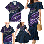 Personalised Melbourne Storm Family Matching Mermaid Dress and Hawaiian Shirt Polynesian Tribal Art Style With Cyborg Storm Mascot
