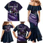 Personalised Melbourne Storm Family Matching Mermaid Dress and Hawaiian Shirt Polynesian Tribal Art Style With Cyborg Storm Mascot