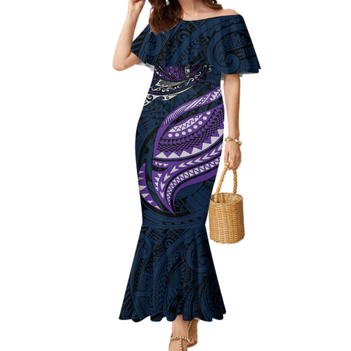 Personalised Melbourne Storm Family Matching Mermaid Dress and Hawaiian Shirt Polynesian Tribal Art Style With Cyborg Storm Mascot