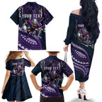 Personalised Melbourne Storm Family Matching Off The Shoulder Long Sleeve Dress and Hawaiian Shirt Polynesian Tribal Art Style With Cyborg Storm Mascot