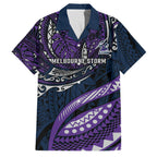 Personalised Melbourne Storm Family Matching Off The Shoulder Long Sleeve Dress and Hawaiian Shirt Polynesian Tribal Art Style With Cyborg Storm Mascot