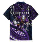 Personalised Melbourne Storm Family Matching Off The Shoulder Long Sleeve Dress and Hawaiian Shirt Polynesian Tribal Art Style With Cyborg Storm Mascot