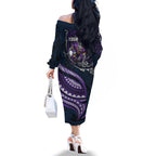 Personalised Melbourne Storm Family Matching Off The Shoulder Long Sleeve Dress and Hawaiian Shirt Polynesian Tribal Art Style With Cyborg Storm Mascot