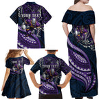 Personalised Melbourne Storm Family Matching Off Shoulder Maxi Dress and Hawaiian Shirt Polynesian Tribal Art Style With Cyborg Storm Mascot