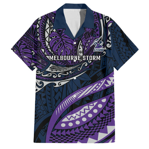 Personalised Melbourne Storm Family Matching Off Shoulder Maxi Dress and Hawaiian Shirt Polynesian Tribal Art Style With Cyborg Storm Mascot