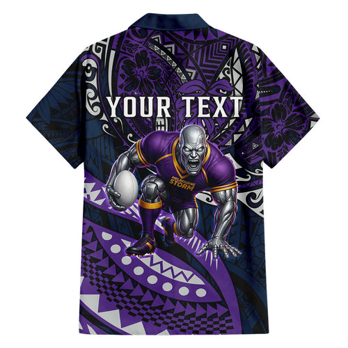 Personalised Melbourne Storm Family Matching Off Shoulder Maxi Dress and Hawaiian Shirt Polynesian Tribal Art Style With Cyborg Storm Mascot