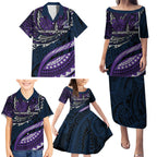 Personalised Melbourne Storm Family Matching Puletasi and Hawaiian Shirt Polynesian Tribal Art Style With Cyborg Storm Mascot