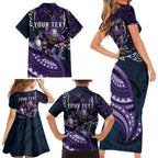 Personalised Melbourne Storm Family Matching Short Sleeve Bodycon Dress and Hawaiian Shirt Polynesian Tribal Art Style With Cyborg Storm Mascot