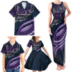 Personalised Melbourne Storm Family Matching Tank Maxi Dress and Hawaiian Shirt Polynesian Tribal Art Style With Cyborg Storm Mascot