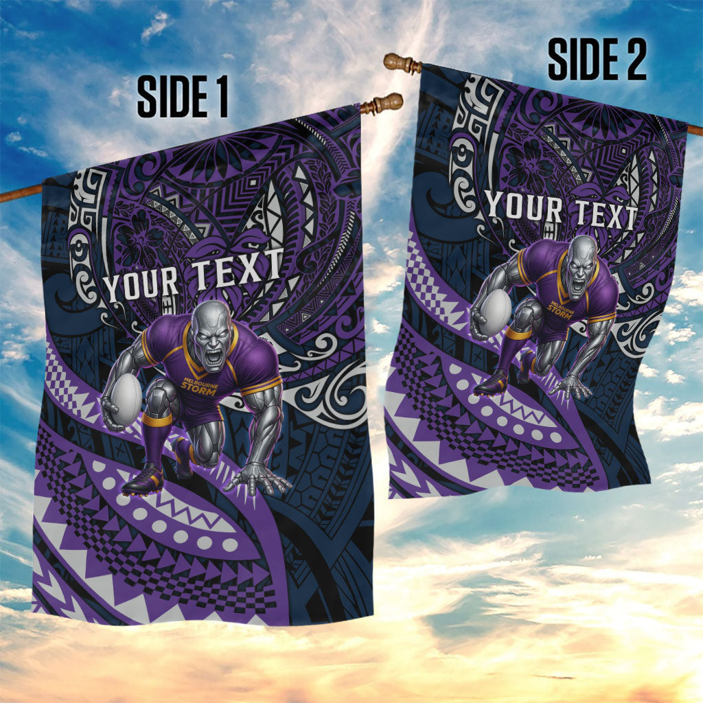 Personalised Melbourne Storm Garden Flag Polynesian Tribal Art Style With Cyborg Storm Mascot