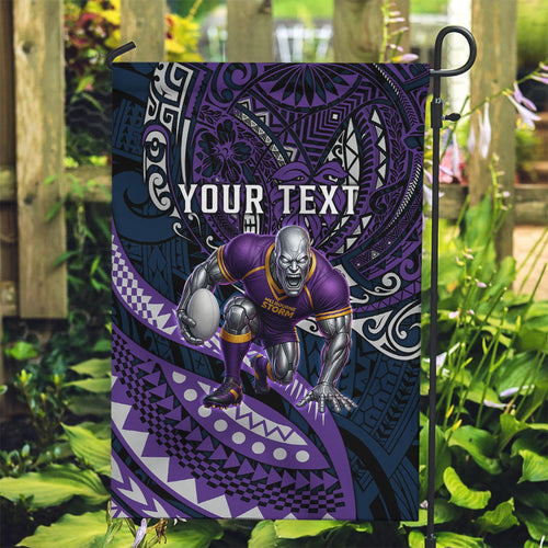 Personalised Melbourne Storm Garden Flag Polynesian Tribal Art Style With Cyborg Storm Mascot