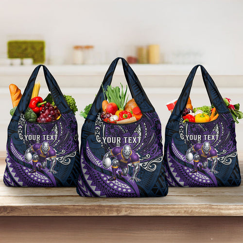 Personalised Melbourne Storm Grocery Bag Polynesian Tribal Art Style With Cyborg Storm Mascot