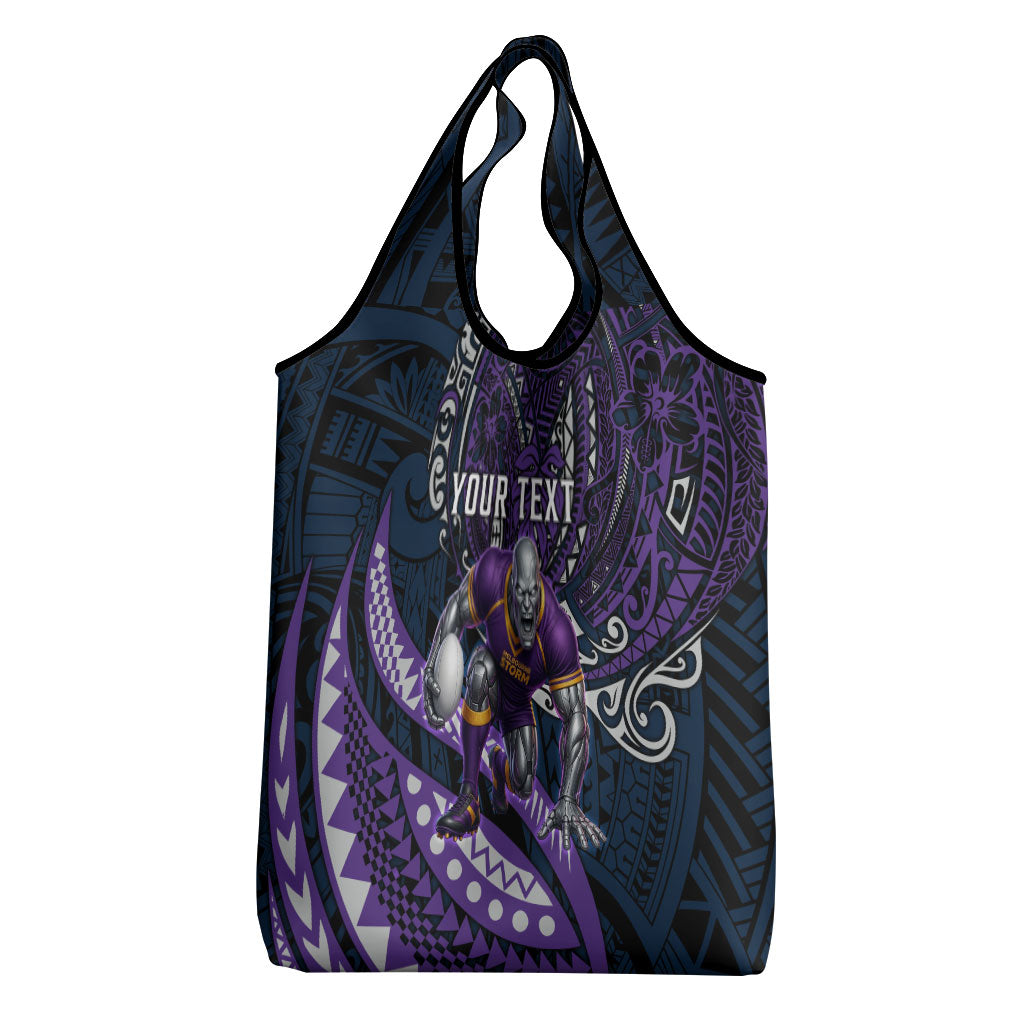 Personalised Melbourne Storm Grocery Bag Polynesian Tribal Art Style With Cyborg Storm Mascot