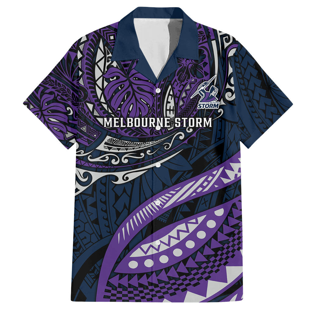Personalised Melbourne Storm Hawaiian Shirt Polynesian Tribal Art Style With Cyborg Storm Mascot