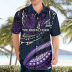 Personalised Melbourne Storm Hawaiian Shirt Polynesian Tribal Art Style With Cyborg Storm Mascot