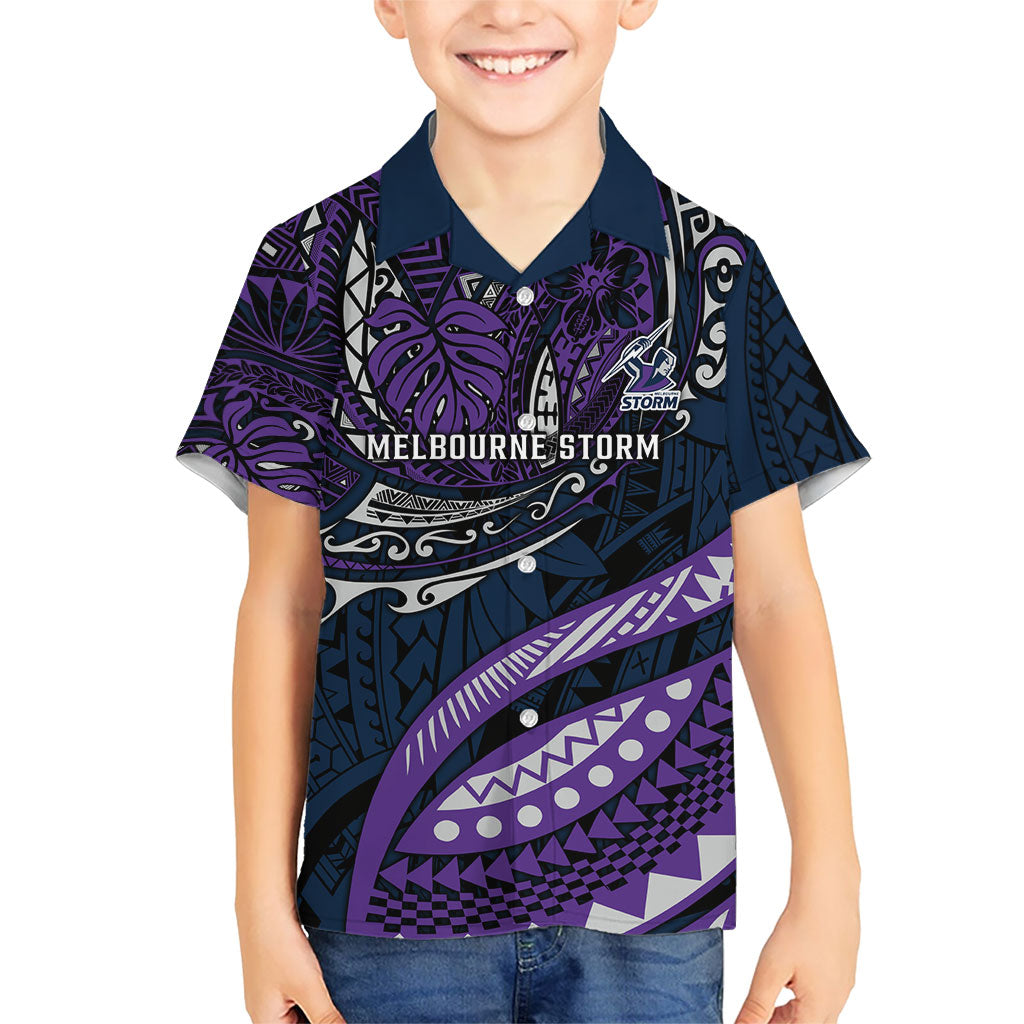 Personalised Melbourne Storm Hawaiian Shirt Polynesian Tribal Art Style With Cyborg Storm Mascot