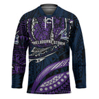 Personalised Melbourne Storm Hockey Jersey Polynesian Tribal Art Style With Cyborg Storm Mascot