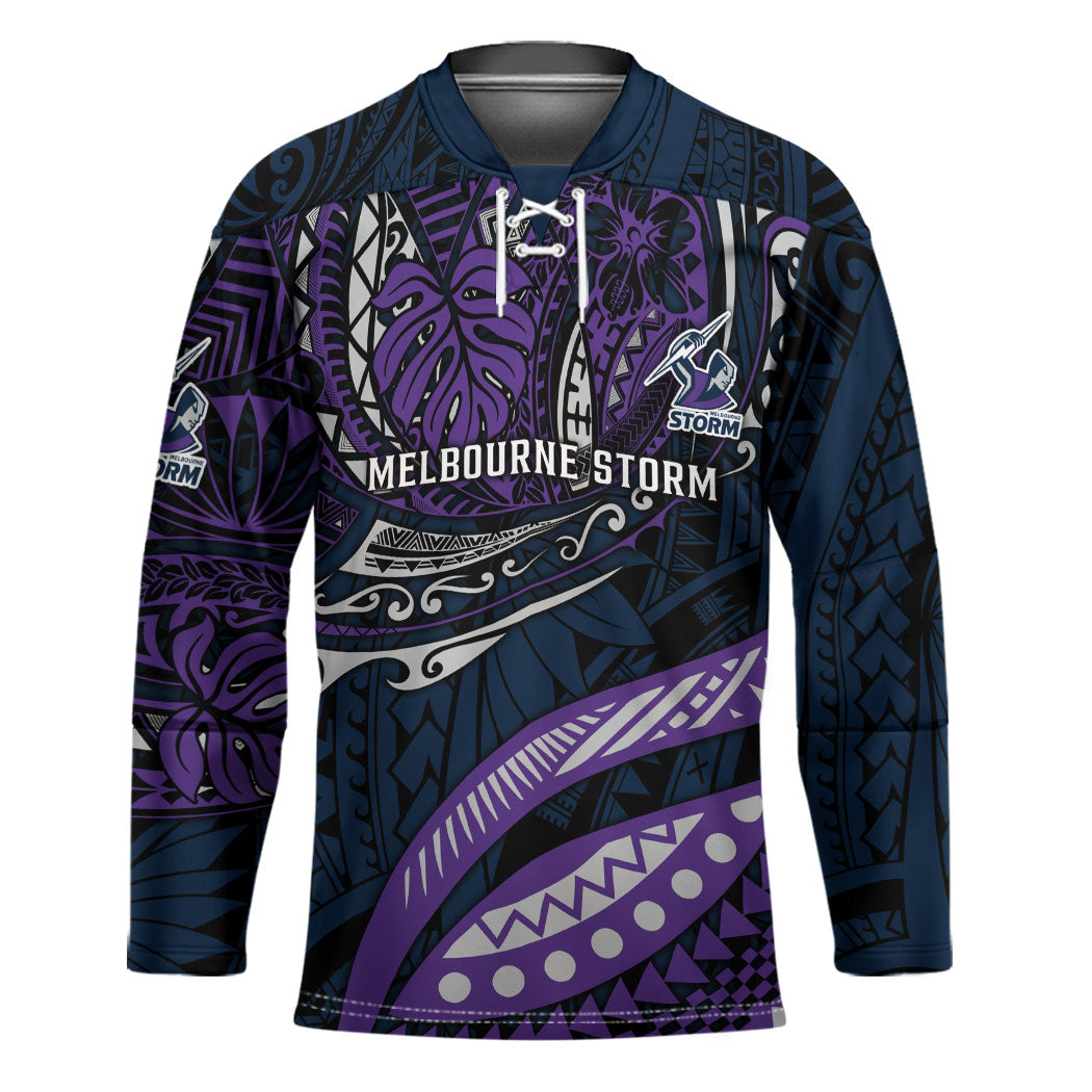 Personalised Melbourne Storm Hockey Jersey Polynesian Tribal Art Style With Cyborg Storm Mascot