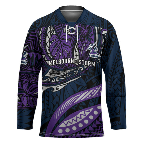 Personalised Melbourne Storm Hockey Jersey Polynesian Tribal Art Style With Cyborg Storm Mascot